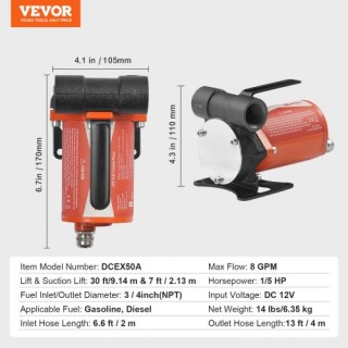 VEVOR Αντλία Μεταφοράς Καυσίμου 12V 8 GPM 1/5 HP με Αυτόματο Ακροφ... VEVOR Αντλία Μεταφοράς Καυσίμου 12V 8 GPM 1/5 HP με Αυτόματο Ακροφ...