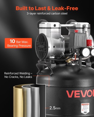 VEVOR 30L Αεροσυμπιεστής, 1.5KW, 113L/min στα 6.2 Bar, Μέγιστη Πίεσ...