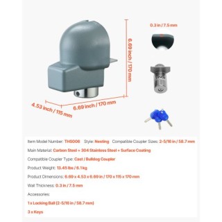 VEVOR Κλειδαριά Κουμπώματος Τρέιλερ 2-5/16 για Cast/Bulldog Συζεύκτ... VEVOR Κλειδαριά Κουμπώματος Τρέιλερ 2-5/16 για Cast/Bulldog Συζεύκτ...