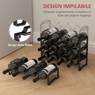 HOMCOM  Στοιβαζόμενη μεταλλική θήκη για μπουκάλια με 4 επίπεδα κυμά...