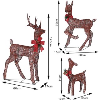 BAKAJI  Οικογένεια 3 Φωτεινών Τάρανδων Χριστουγέννων 600 LED Θερμό ...
