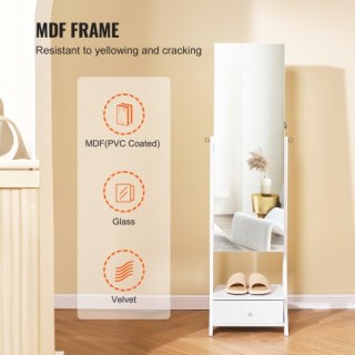 VEVOR  Καθρέφτης Κοσμηματοθήκη Ολόσωμος με Αποθήκευση Λευκός CGLSZB...