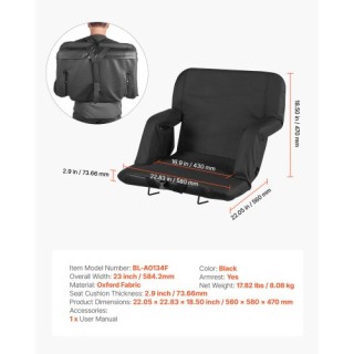 VEVOR Ρυθμιζόμενο Καθιστικό Στάδιο με 6 Γωνίες, Ευρύ Μαξιλάρι 73.66...