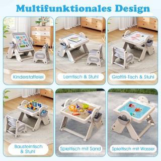 Costway Σετ 6 σε 1 Τραπέζι και Καβαλέτο με Αναστρέψιμη Επιφάνεια γι...