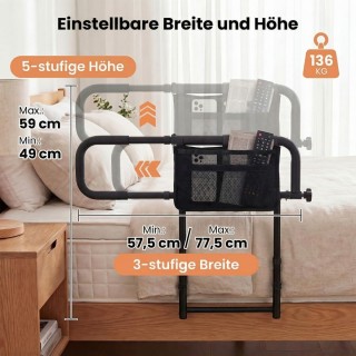 Costway Πτυσσόμενο κάγκελο κρεβατιού για ηλικιωμένους με λαβή και ρ...