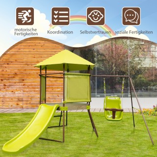 Costway Παιδική Κούνια 4-σε-1 με Ρυθμιζόμενο Κάθισμα, Τσουλήθρα και...