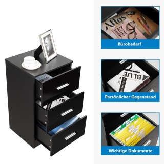 Costway  Κομοδίνο με 3 Συρτάρια σε Μαύρο Χρώμα για Οργάνωση και Απο...