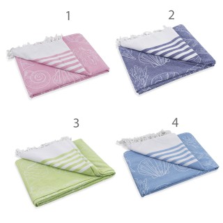 Galileo Telo mare Pareo με κρόσσια και διακόσμηση κοχυλιών 100% βαμ... Galileo Telo mare Pareo με κρόσσια και διακόσμηση κοχυλιών 100% βαμ...