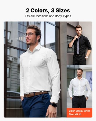 VEVOR Ανδρικό Πουκάμισο Μακρυμάνικο Slim Fit, Λευκό, X-Large, Ανθεκ...