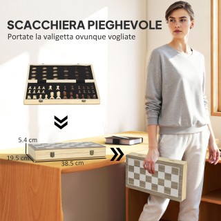 SPORTNOW Πτυσσόμενη Σκακιέρα για Σκάκι και Ντάμα με Θήκες, από Ξύλο...