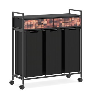 Costway Καλάθι απλύτων 3 θηκών 135L με ρόδες και συρτάρια, με σακού...