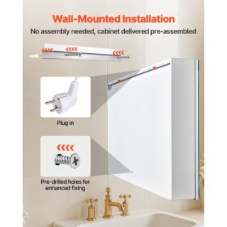 VEVOR Φωτιζόμενο Ντουλάπι Φαρμάκων με HD Καθρέφτη 3 Χρωμάτων 60x80 ...