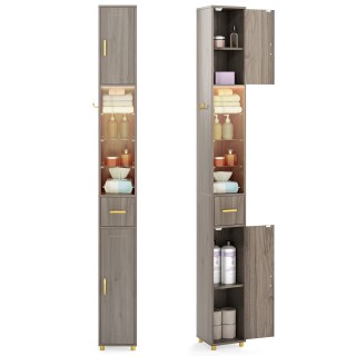 Costway Ντουλάπα Μπάνιου με Φωτισμό, Συρτάρι & 3 Γυάλινα Ράφια  181...