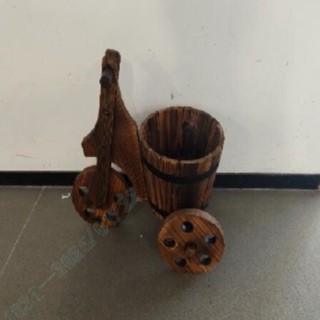 Costway Ρουστίκ Ξύλινο Τρίκυκλο Φυτευτήριο Βαρέλι-Κάρο με Οπές Αποσ...