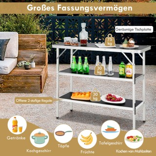 Costway  Πτυσσόμενο τραπέζι κάμπινγκ από αλουμίνιο με 2-όροφα ράφια...