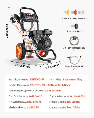 VEVOR Πλυστικό Μηχάνημα Υψηλής Πίεσης Βενζίνης 2900 PSI με Αντλία Α...