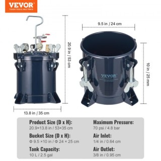 Δοχείο Πίεσης Βαφής VEVOR 10L/2.5gal, 70PSI Max  PQTBDOX10LDHOBYECV0