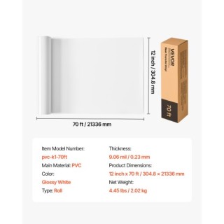 VEVOR Λευκή Γυαλιστερή Βινυλίου Μεταφοράς Θερμότητας HTV 30.48cm x ...