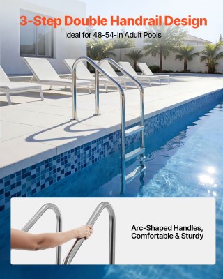 VEVOR Σκάλα Πισίνας 3 Σκαλοπατιών με Διπλές Χειρολαβές, Αντιολισθητ...
