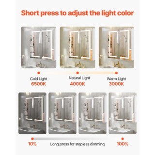 VEVOR Ντουλάπι Φαρμάκων με Φωτιζόμενο Καθρέφτη HD 65 x 65 cm για Εν...