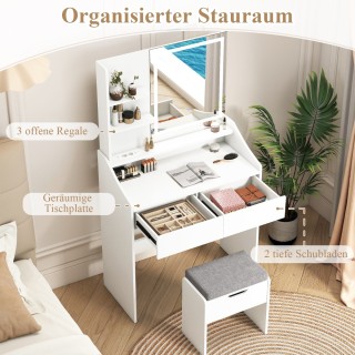 Costway Σετ Τουαλέτας Μακιγιάζ με Καθρέφτη & Φωτισμό LED & Σκαμπό Α...