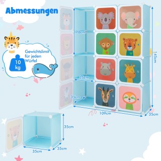 Costway Παιδική Ντουλάπα Πλαστική με 12 Κύβους και Πόρτες & 2 Κρεμά...