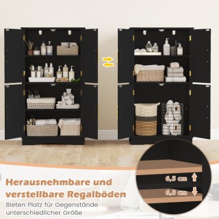 Costway Μαύρο Ξύλινο Ντουλάπι Κουζίνας με 4 Πόρτες & 2 Ρυθμιζόμενα ...