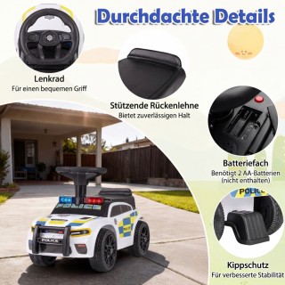 Costway Αστυνομικό Αυτοκινητάκι για Μικρά Παιδιά με Φώτα που Αναβοσ...