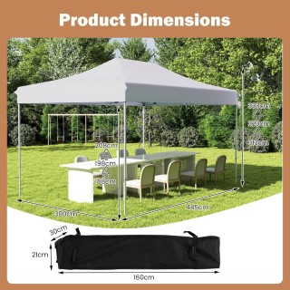 Costway Ρυθμιζόμενο Λευκό Πτυσσόμενο Κιόσκι 3 x 4,5 m με Ρόδες και ... Costway Ρυθμιζόμενο Λευκό Πτυσσόμενο Κιόσκι 3 x 4,5 m με Ρόδες και ...