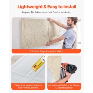 VEVOR Πάνελ Τοίχου 3D 4τμχ 48x24 PU Όψη Πέτρας Κίτρινο 32τ.π. Κάλυψ...