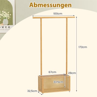Costway Βάση Ρούχων από Μπαμπού με Ρατάν Καλάθι Αποθήκευσης & Ρόδες... Costway Βάση Ρούχων από Μπαμπού με Ρατάν Καλάθι Αποθήκευσης & Ρόδες...