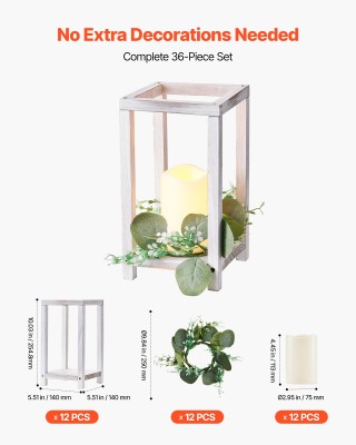 VEVOR Σετ Ξύλινα Φανάρια Γάμου με LED Κεριά και Φύλλα Ευκαλύπτου MZ...