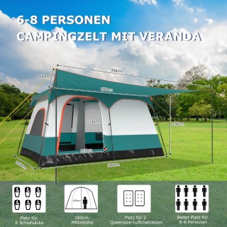 Costway Οικογενειακή Σκηνή Camping με 2 Δωμάτια και Βεράντα, Αδιάβρ... Costway Οικογενειακή Σκηνή Camping με 2 Δωμάτια και Βεράντα, Αδιάβρ...