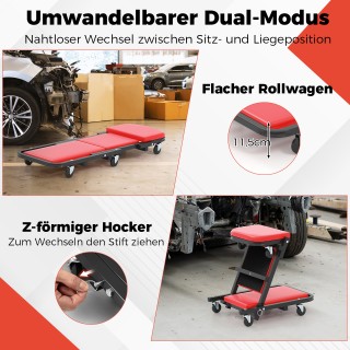 Costway Διπλό Ρολό Κατασκευής με 6 Τροχούς & Επενδεδυμένο Κάθισμα έ...