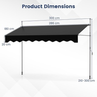 Costway Υψηλής αντοχής, ρυθμιζόμενη μαύρη τέντα 300 cm, χωρίς τρυπά...