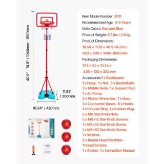 VEVOR Ρυθμιζόμενο Φορητό Παιδικό Μπασκετικό Τέρμα για Παιδιά LSLQJJ... VEVOR Ρυθμιζόμενο Φορητό Παιδικό Μπασκετικό Τέρμα για Παιδιά LSLQJJ...