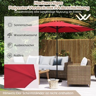 Costway Κόκκινη Τέντα Βεράντας Ø303 cm με Συρόμενη Μανιβέλα και Ρυθ...