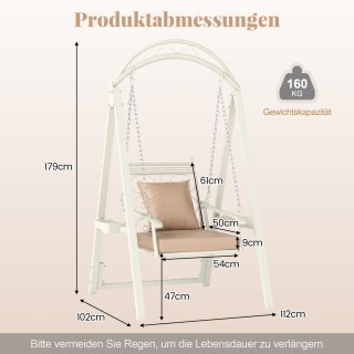 Costway  Λευκή Κήπου Κούνια με Μαξιλάρια & Πλαινά Τραπεζάκια – Ιδαν...