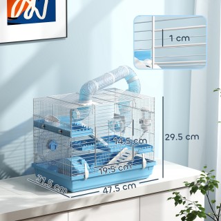 PawHut Κλουβί για χάμστερ με 3 επίπεδα με σπιτάκι, τροχό, μπολ για ...