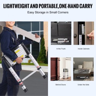 VEVOR Τηλεσκοπική Σκάλα Επέκτασης 8.5FT με Κουμπί Ανάκλησης, Αντοχή...