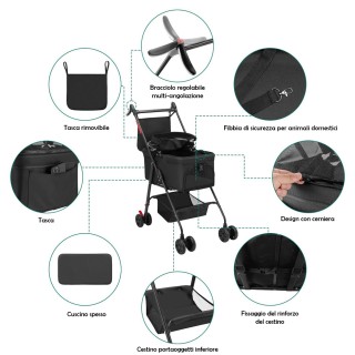 BAKAJI Καρότσι για Κατοικίδια με Αποσπώμενο Καλάθι για Σκύλους και ...