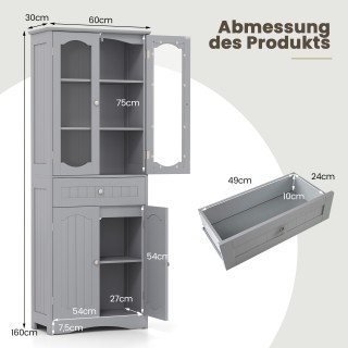 Costway Γκρι Ελεύθερη Ψηλή Ντουλάπα Μπάνιου με 4 Πόρτες & Συρτάρι J...