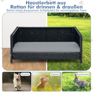 Costway Κρεβάτι Σκύλου από PE-Rattan με Αφαιρούμενο Μαξιλάρι & Πλεν...