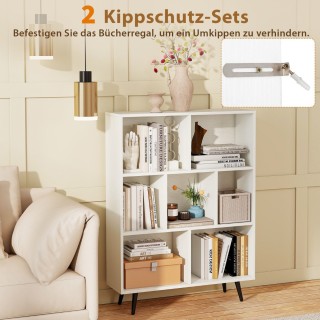 Costway  Βιβλιοθήκη με Ξύλινα Πόδια & 3 Ράφια - Μοντέρνος Σχεδιασμό...