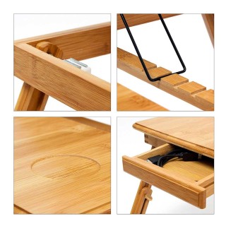 BAKAJI Πτυσσόμενο Τραπέζι Από Μπαμπού για Κρεβάτι, Καναπέ, Φορητό Υ...