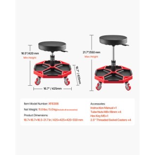 VEVOR Ρυθμιζόμενο Σκαμπό Μηχανικού με Ρόδες 300 lbs Φορτίο YXXCDDJL...