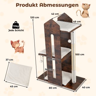 Costway Ξύλινος Ονυχοδρόμιο 120 cm με Στύλους Σιζάλ & Κρεμαστά Μπαλ...