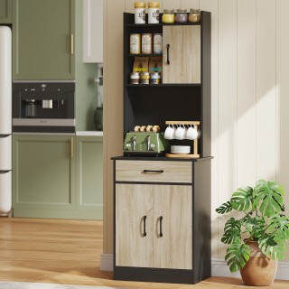 HOMCOM Κινητή Αποθήκη σε Ξύλο με Συρτάρι, 2 Ανοιχτά Ράφια και Ντουλ...