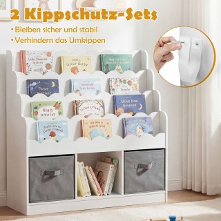 Costway Κυματιστή Παιδική Βιβλιοθήκη με 2 Υφασμάτινα Συρτάρια, 4 Ρά...