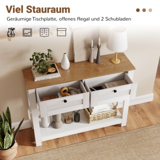 Costway  Λευκή Ξύλινη Κονσόλα με 2 Συρτάρια & 2 Επίπεδα 106 x 30 x ...